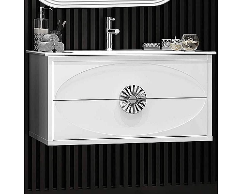 Приобрести Тумба под раковину Opadiris Ибица 90 00-00003606 подвесная Белая глянцевая, Серебро в магазине сантехники Santeh-Crystal.ru