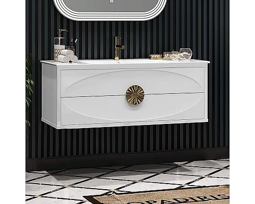 Заказать Тумба под раковину Opadiris Ибица 120 00-00003651 подвесная Белая глянцевая, Золото в магазине сантехники Santeh-Crystal.ru