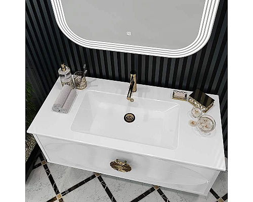 Заказать Тумба под раковину Opadiris Ибица 120 00-00003651 подвесная Белая глянцевая, Золото в магазине сантехники Santeh-Crystal.ru