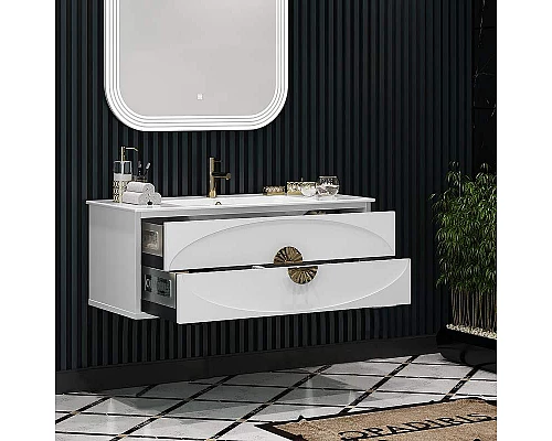 Заказать Тумба под раковину Opadiris Ибица 120 00-00003651 подвесная Белая глянцевая, Золото в магазине сантехники Santeh-Crystal.ru