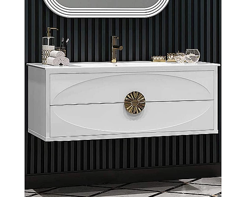 Заказать Тумба под раковину Opadiris Ибица 120 00-00003651 подвесная Белая глянцевая, Золото в магазине сантехники Santeh-Crystal.ru