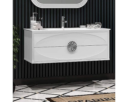 Приобрести Тумба под раковину Opadiris Ибица 120 00-00003649 подвесная Белая глянцевая, Серебро в магазине сантехники Santeh-Crystal.ru