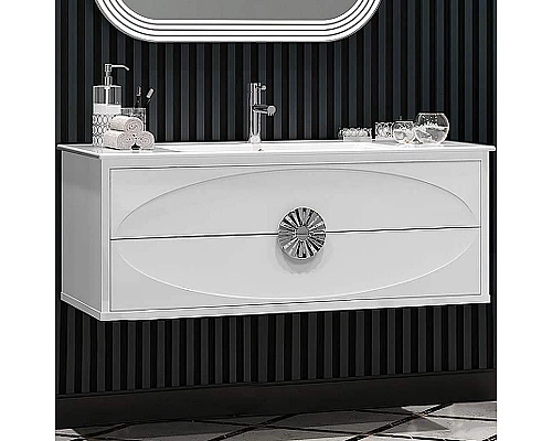 Приобрести Тумба под раковину Opadiris Ибица 120 00-00003649 подвесная Белая глянцевая, Серебро в магазине сантехники Santeh-Crystal.ru