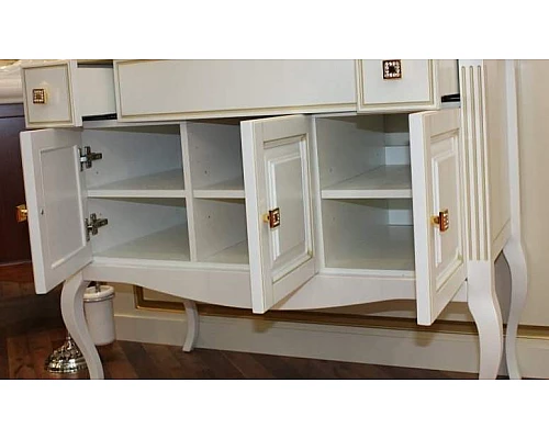 Купить Тумба под раковину Opadiris Лаура 100 Z0000007090 Белая матовая с золотой патиной ручки Swarovski Золото в магазине сантехники Santeh-Crystal.ru