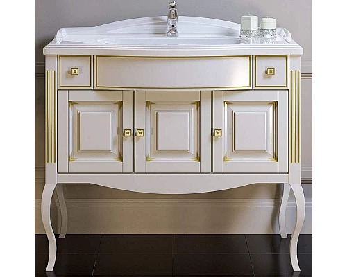 Купить Тумба под раковину Opadiris Лаура 100 Z0000007090 Белая матовая с золотой патиной ручки Swarovski Золото в магазине сантехники Santeh-Crystal.ru