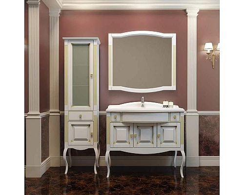 Купить Тумба под раковину Opadiris Лаура 100 Z0000007090 Белая матовая с золотой патиной ручки Swarovski Золото в магазине сантехники Santeh-Crystal.ru