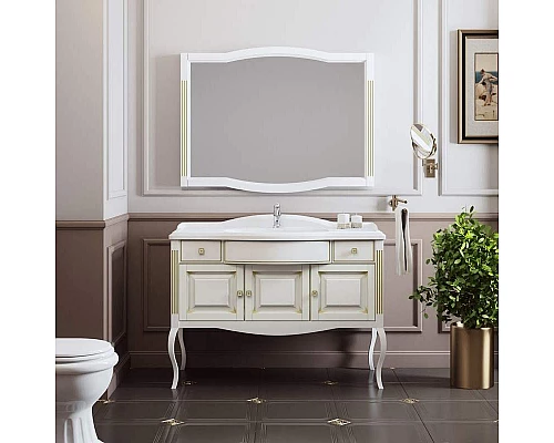 Заказать Тумба под раковину Opadiris Лаура 120 Z0000009324 Белая матовая с золотой патиной ручки Swarovski Золото в магазине сантехники Santeh-Crystal.ru