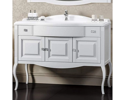 Заказать Тумба под раковину Opadiris Лаура 120 Z0000012472 Белая матовая ручки Swarovski Хром в магазине сантехники Santeh-Crystal.ru