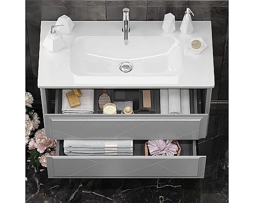 Заказать Тумба под раковину Opadiris Луиджи 100 00-00006178 подвесная Серая матовая в магазине сантехники Santeh-Crystal.ru