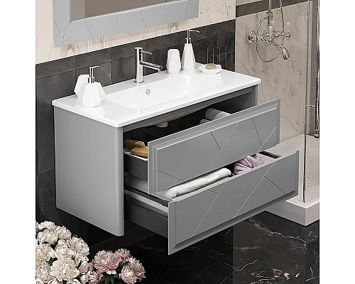 Заказать Тумба под раковину Opadiris Луиджи 100 00-00006178 подвесная Серая матовая в магазине сантехники Santeh-Crystal.ru