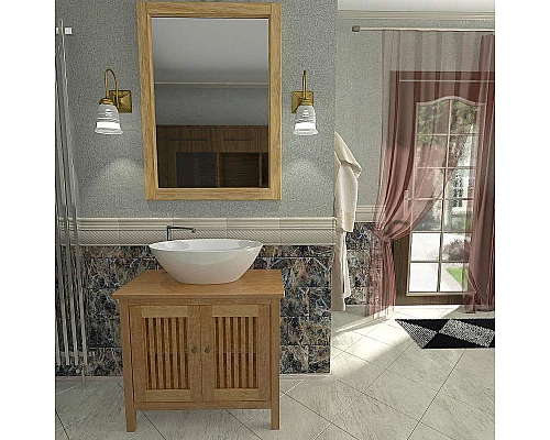 Приобрести Тумба с раковиной Orange Capri 75 OCT-75TU+RA Матовый тик в магазине сантехники Santeh-Crystal.ru