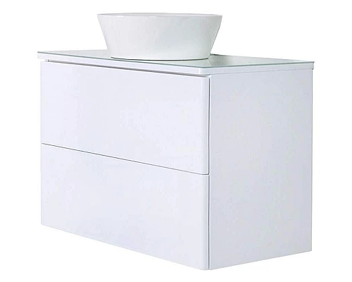 Приобрести Тумба с раковиной Orange Otto 75 Ot-75TuGLASS+B08-360W подвесная Белый глянец в магазине сантехники Santeh-Crystal.ru