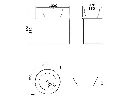 Заказать Тумба с раковиной Orange Otto 100 Ot-100TuGLASS+B08-360W подвесная Белый глянец в магазине сантехники Santeh-Crystal.ru