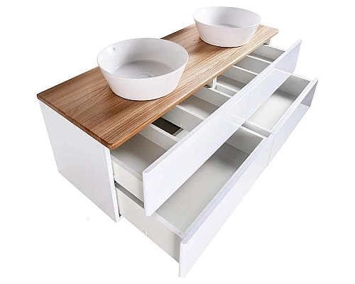 Приобрести Тумба с раковиной Orange Otto 130 Ot-130TuWOOD+B08-360W подвесная Белая Ясень в магазине сантехники Santeh-Crystal.ru