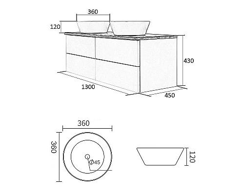 Приобрести Тумба с раковиной Orange Otto 130 Ot-130TuWOOD+B08-360W подвесная Белая Ясень в магазине сантехники Santeh-Crystal.ru