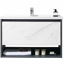 Тумба с раковиной Orans BC-0903 60 903600 подвесная Dark grey White marble