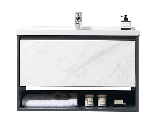 Приобрести Тумба с раковиной Orans BC-0903 60 903600 подвесная Dark grey White marble в магазине сантехники Santeh-Crystal.ru