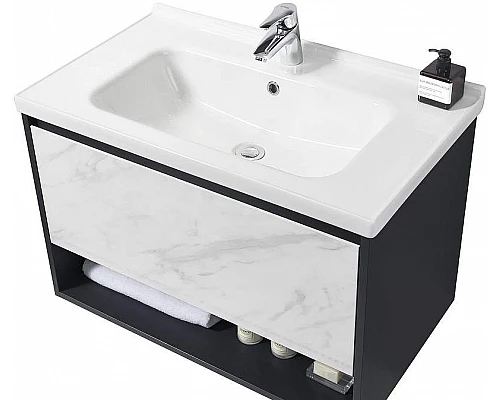 Приобрести Тумба с раковиной Orans BC-0903 60 903600 подвесная Dark grey White marble в магазине сантехники Santeh-Crystal.ru