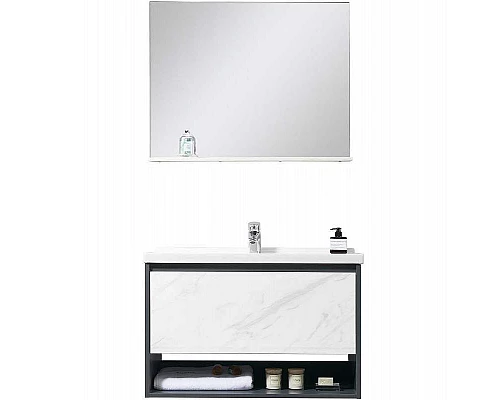 Приобрести Тумба с раковиной Orans BC-0903 60 903600 подвесная Dark grey White marble в магазине сантехники Santeh-Crystal.ru