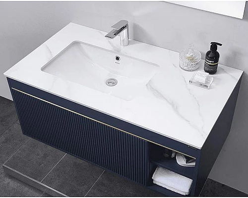 Заказать Тумба с раковиной Orans BC-1137 100 11371000 подвесная Matt deep ocean в магазине сантехники Santeh-Crystal.ru