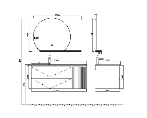 Купить Тумба с раковиной Orans BC-2055-1200L 120 2055120L подвесная Темно-серая в магазине сантехники Santeh-Crystal.ru