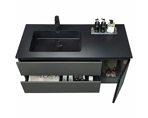 Заказать Тумба с раковиной Orans BC-2055-1000L 100 2055100L подвесная Темно-серая в магазине сантехники Santeh-Crystal.ru