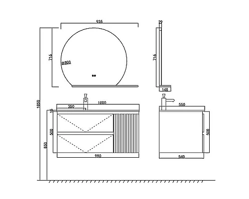 Заказать Тумба с раковиной Orans BC-2055-1000L 100 2055100L подвесная Темно-серая в магазине сантехники Santeh-Crystal.ru