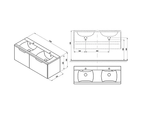 Заказать Тумба под раковину Ravak SD Classic II 130 X000001483 подвесная Белая Серая в магазине сантехники Santeh-Crystal.ru