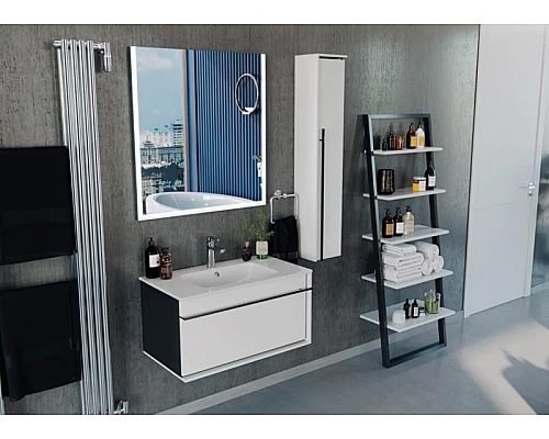 Приобрести Шкаф пенал Roca Aneto 23 R 7.8574.6.780.6 подвесной Белый глянец Черный в магазине сантехники Santeh-Crystal.ru