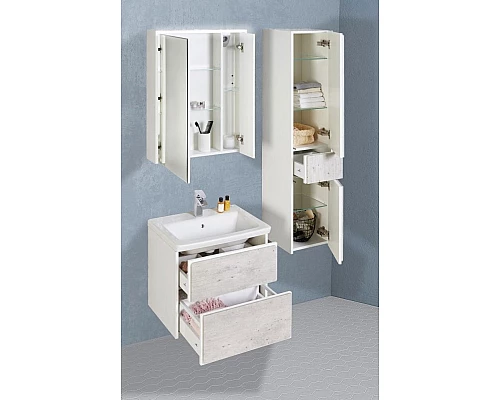 Приобрести Шкаф пенал Roca Ronda 32 ZRU9303005 L подвесной Бетон Белый матовый в магазине сантехники Santeh-Crystal.ru