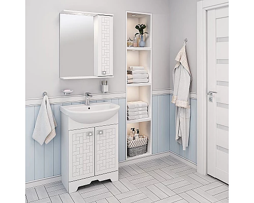 Заказать Зеркало со шкафом Runo Авила 60 R 00000001047 с подсветкой Белое в магазине сантехники Santeh-Crystal.ru