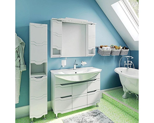 Заказать Шкаф пенал Runo Стиль 30 R 00000001122 с бельевой корзиной Белый в магазине сантехники Santeh-Crystal.ru