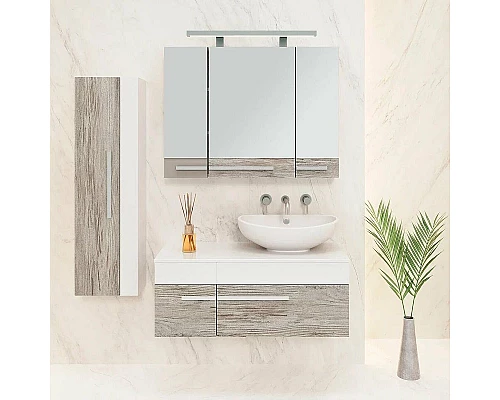 Заказать Тумба под раковину Runo Вудлайн 100 00-00001011 подвесная Белая Дуб скандинавский в магазине сантехники Santeh-Crystal.ru