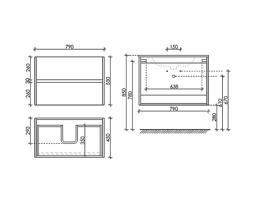 Купить Тумба под раковину Sancos Urban 80 UR80EG подвесная Дуб Галифакс натуральный в магазине сантехники Santeh-Crystal.ru