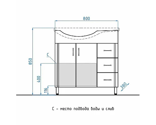 Купить Тумба под раковину Style Line Эко Стандарт 82 R ЛС-00000109 Белая в магазине сантехники Santeh-Crystal.ru