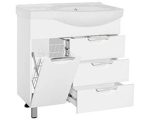 Приобрести Тумба под раковину Style Line Жасмин 82 L ЛС-00000526 с бельевой корзиной Белая в магазине сантехники Santeh-Crystal.ru