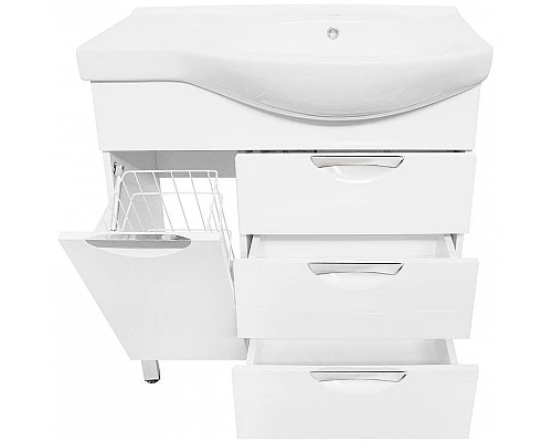 Приобрести Тумба под раковину Style Line Жасмин 82 L ЛС-00000526 с бельевой корзиной Белая в магазине сантехники Santeh-Crystal.ru