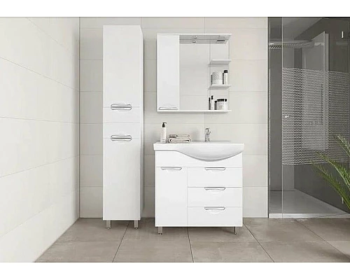 Приобрести Тумба под раковину Style Line Жасмин 82 L ЛС-00000526 с бельевой корзиной Белая в магазине сантехники Santeh-Crystal.ru