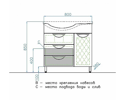 Приобрести Тумба под раковину Style Line Жасмин 82 L ЛС-00000526 с бельевой корзиной Белая в магазине сантехники Santeh-Crystal.ru