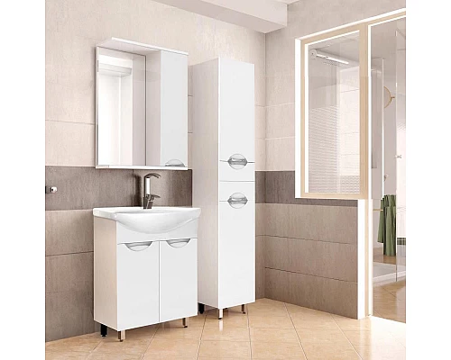 Купить Зеркало со шкафом Style Line Жасмин 65 С с подсветкой Белый глянец в магазине сантехники Santeh-Crystal.ru