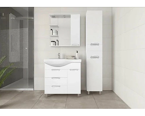 Приобрести Тумба под раковину Style Line Жасмин 82 R ЛС-00000527 с бельевой корзиной Белая в магазине сантехники Santeh-Crystal.ru