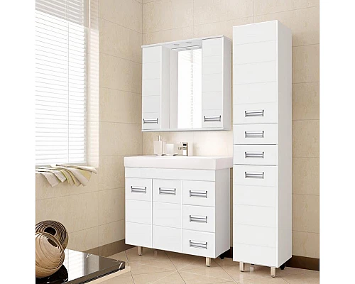 Приобрести Зеркало со шкафом Style Line Ирис 55 С с подсветкой Белый глянец в магазине сантехники Santeh-Crystal.ru