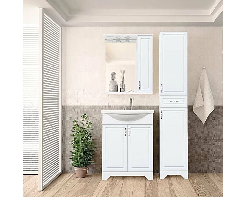 Заказать Зеркало со шкафом Style Line Олеандр 2 Люкс 55 ЛС-00000049 с подсветкой Белое в магазине сантехники Santeh-Crystal.ru