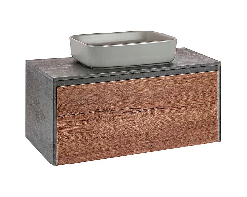 Купить Тумба под раковину Vincea Mesa 100 VMC-2MS100TB подвесная T.Oak  Beton в магазине сантехники Santeh-Crystal.ru