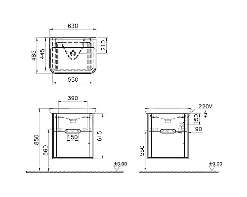 Приобрести Тумба с раковиной Vitra Sento 65 60834 подвесная Антрацит матовый в магазине сантехники Santeh-Crystal.ru