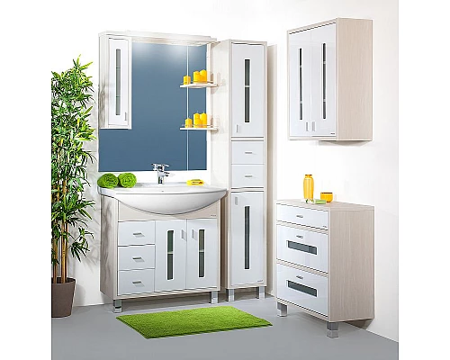 Заказать Тумба под раковину Бриклаер Бали 85 4627125411311 Светлая лиственница Белая глянцевая в магазине сантехники Santeh-Crystal.ru