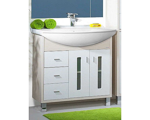 Заказать Тумба под раковину Бриклаер Бали 85 4627125411311 Светлая лиственница Белая глянцевая в магазине сантехники Santeh-Crystal.ru