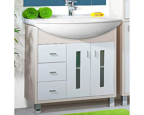 Заказать Тумба под раковину Бриклаер Бали 85 4627125411311 Светлая лиственница Белая глянцевая в магазине сантехники Santeh-Crystal.ru