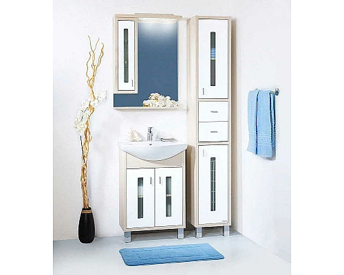 Купить Тумба под раковину Бриклаер Бали 60 4627125412097 Светлая лиственница Белая глянцевая в магазине сантехники Santeh-Crystal.ru