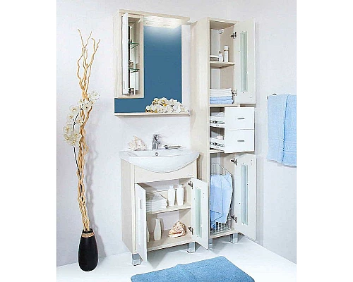 Купить Тумба под раковину Бриклаер Бали 60 4627125412097 Светлая лиственница Белая глянцевая в магазине сантехники Santeh-Crystal.ru